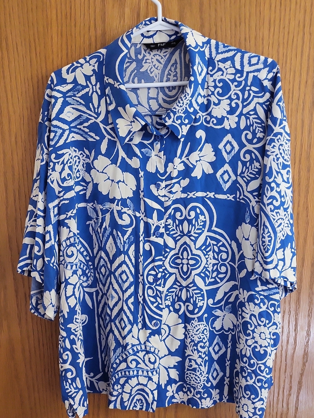 F&F Blue & White Floral Print Short-Sleeve Shirt